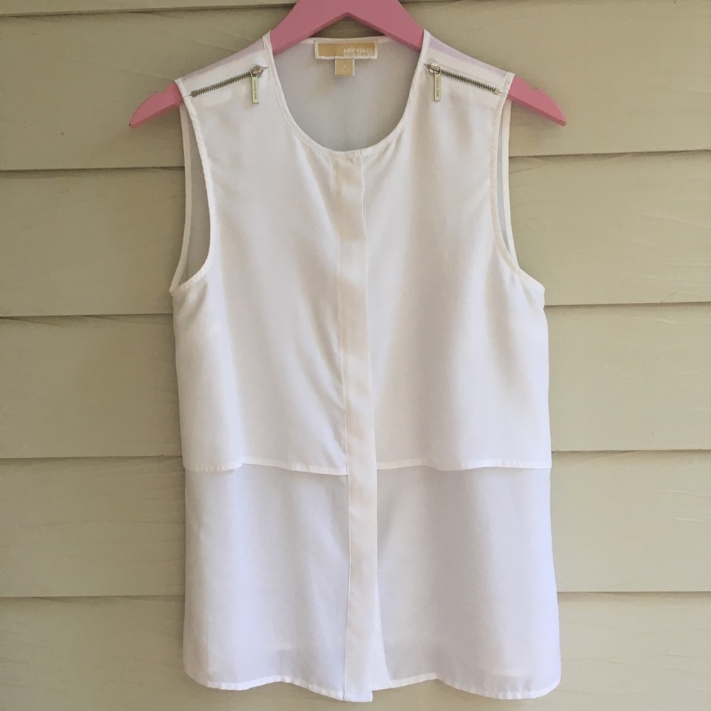 Michael Kors White Sleeveless Blouse with Zipper Detailing